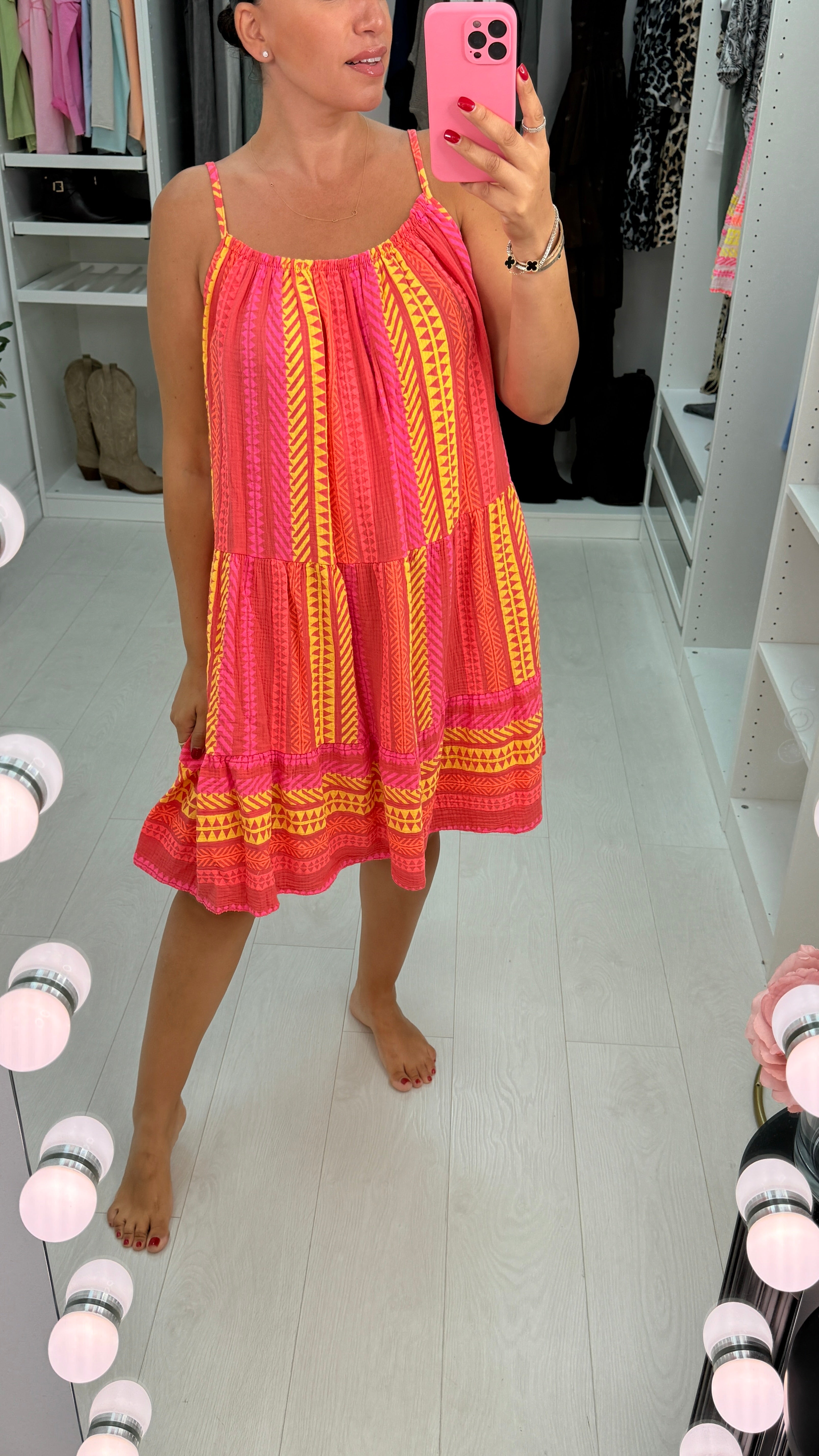 Denice Abstract Print Cheesecloth Midi Dress