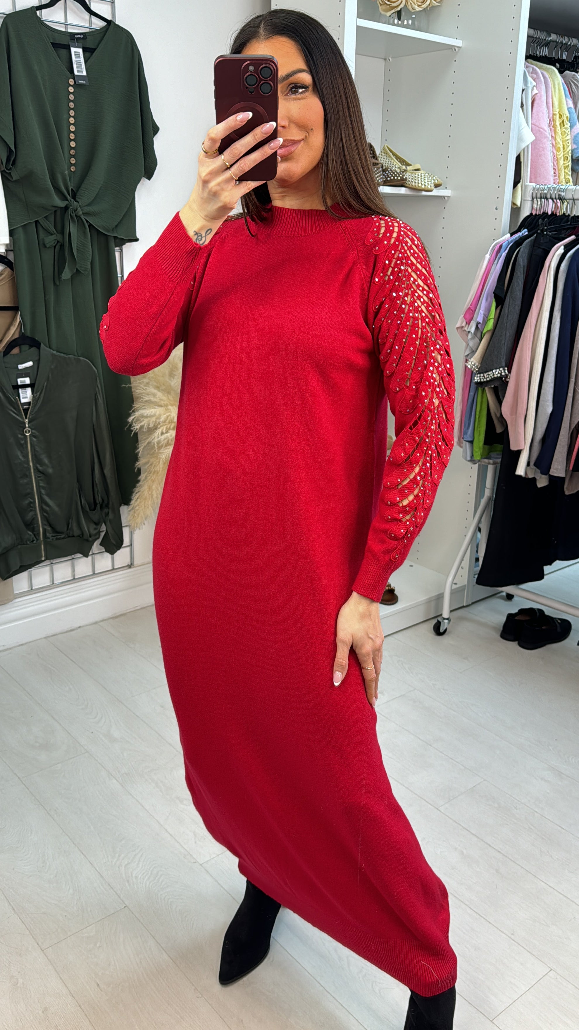 Mackenzie Plain Embellished Sleeve Maxi Jumper Dress