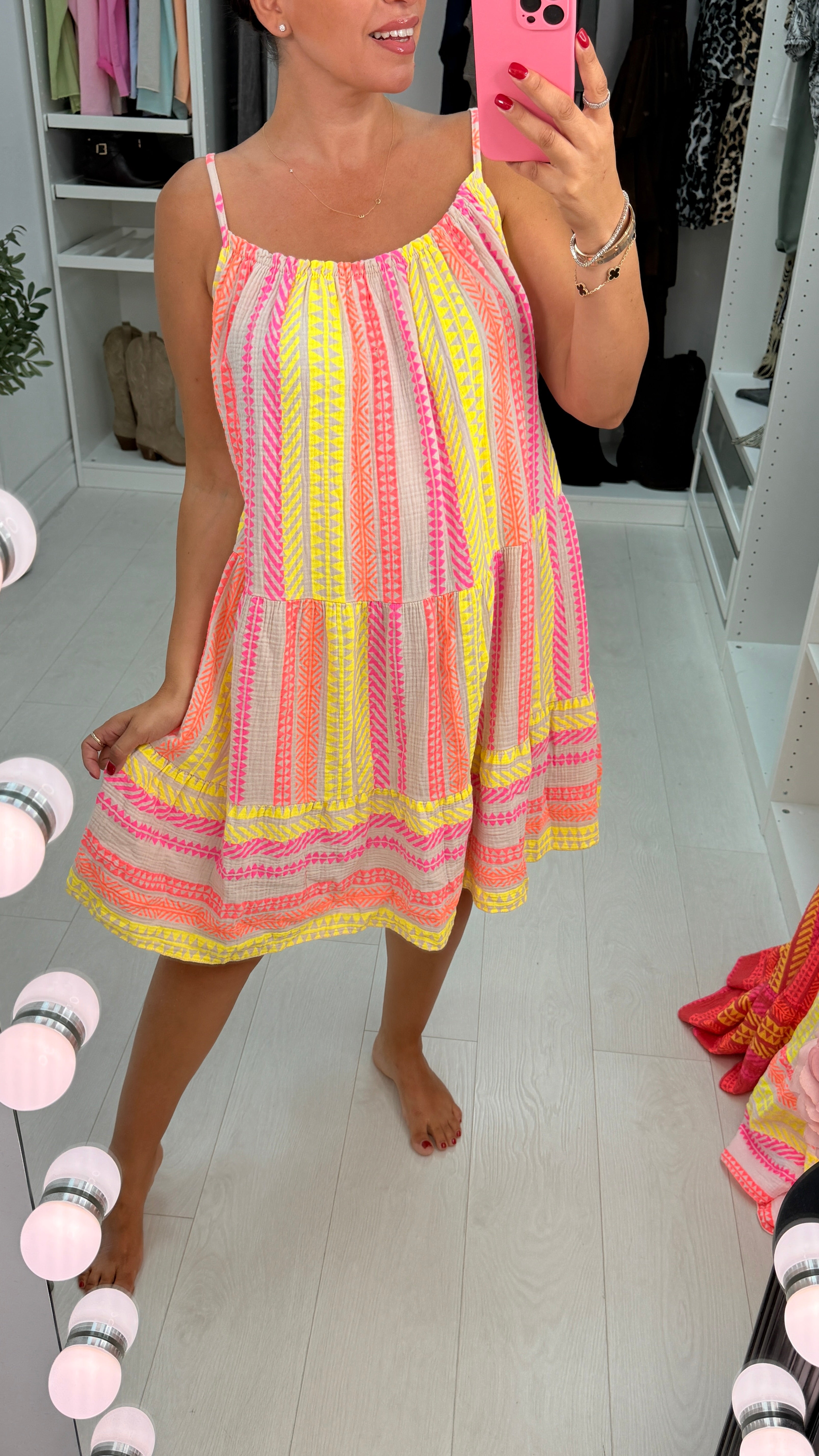 Denice Abstract Print Cheesecloth Midi Dress