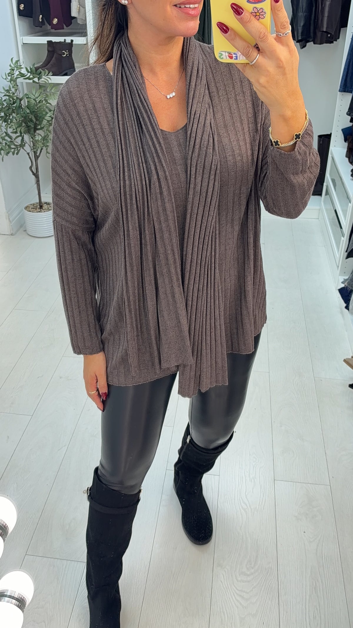 Dannie Plain Ribbed Scarf Thin Knit Jumper