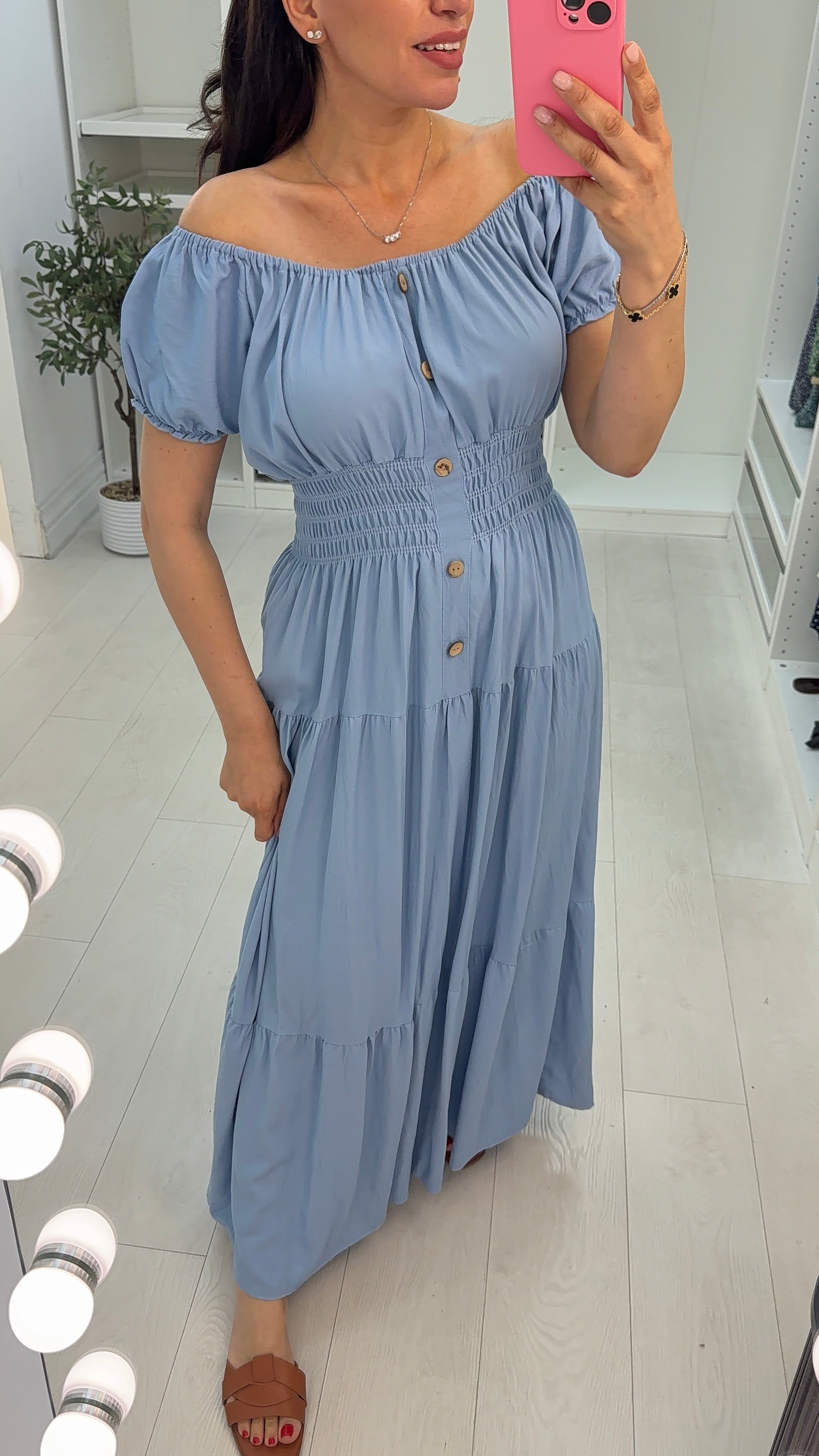 Iliana Plain Button Detail Maxi Dress