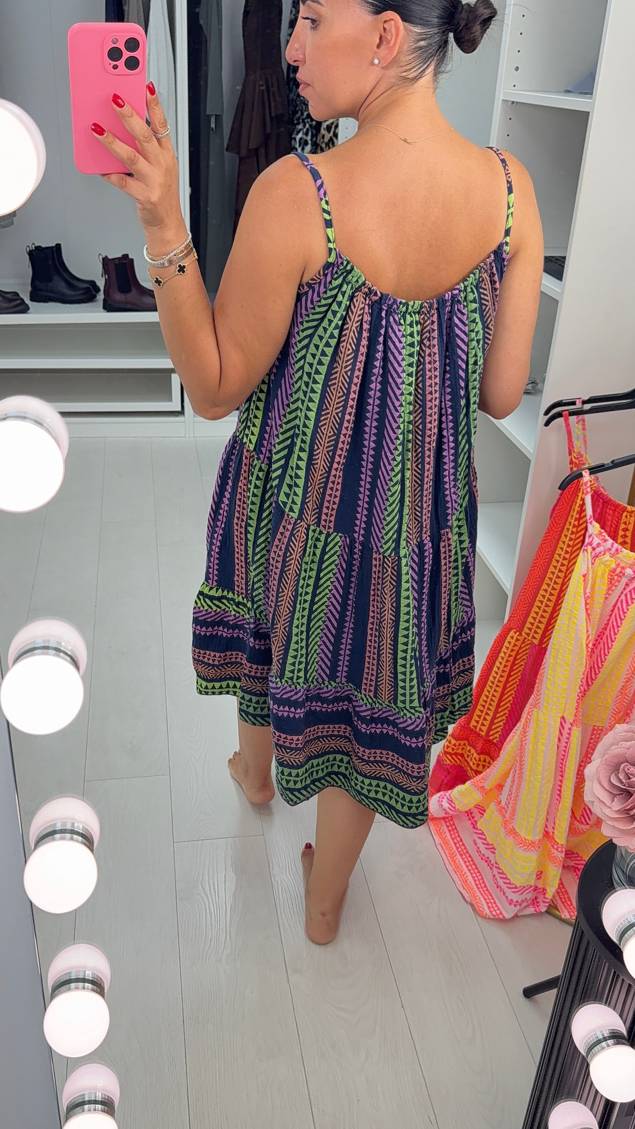 Denice Abstract Print Cheesecloth Midi Dress