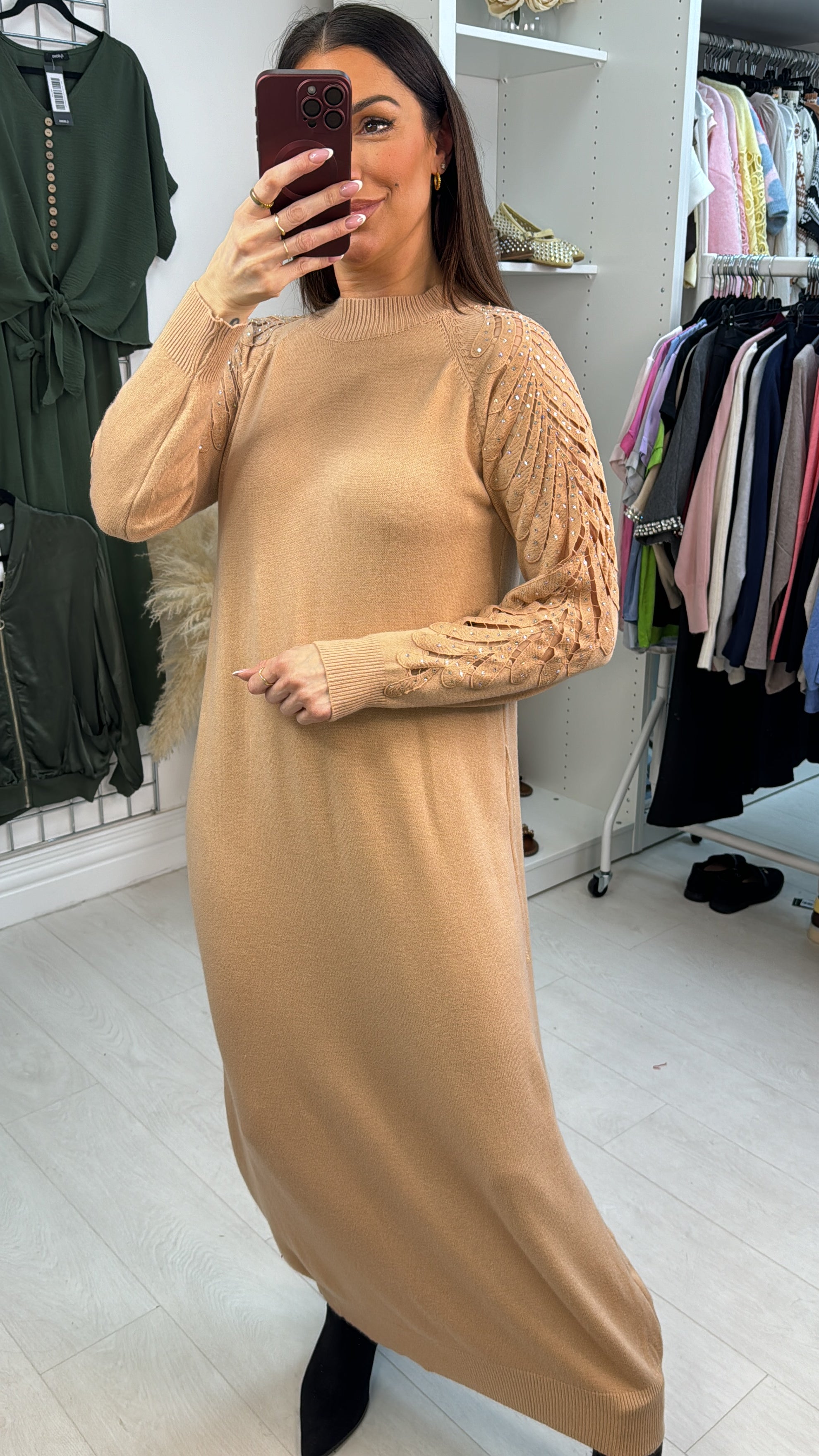 Mackenzie Plain Embellished Sleeve Maxi Jumper Dress