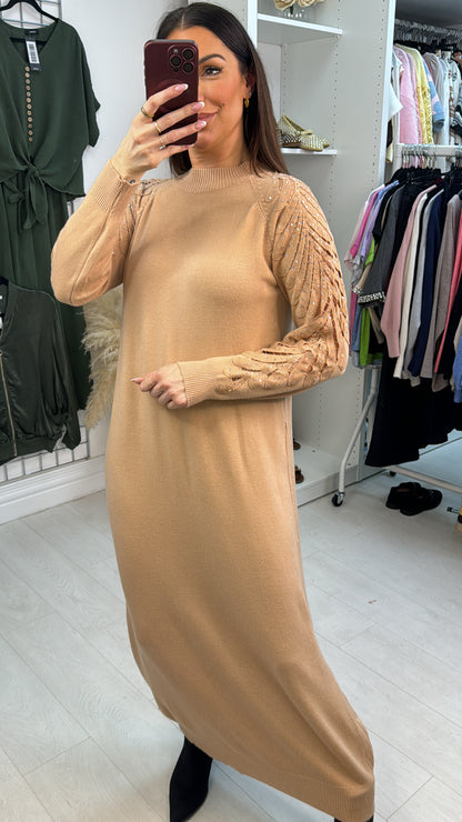 Mackenzie Plain Embellished Sleeve Maxi Jumper Dress