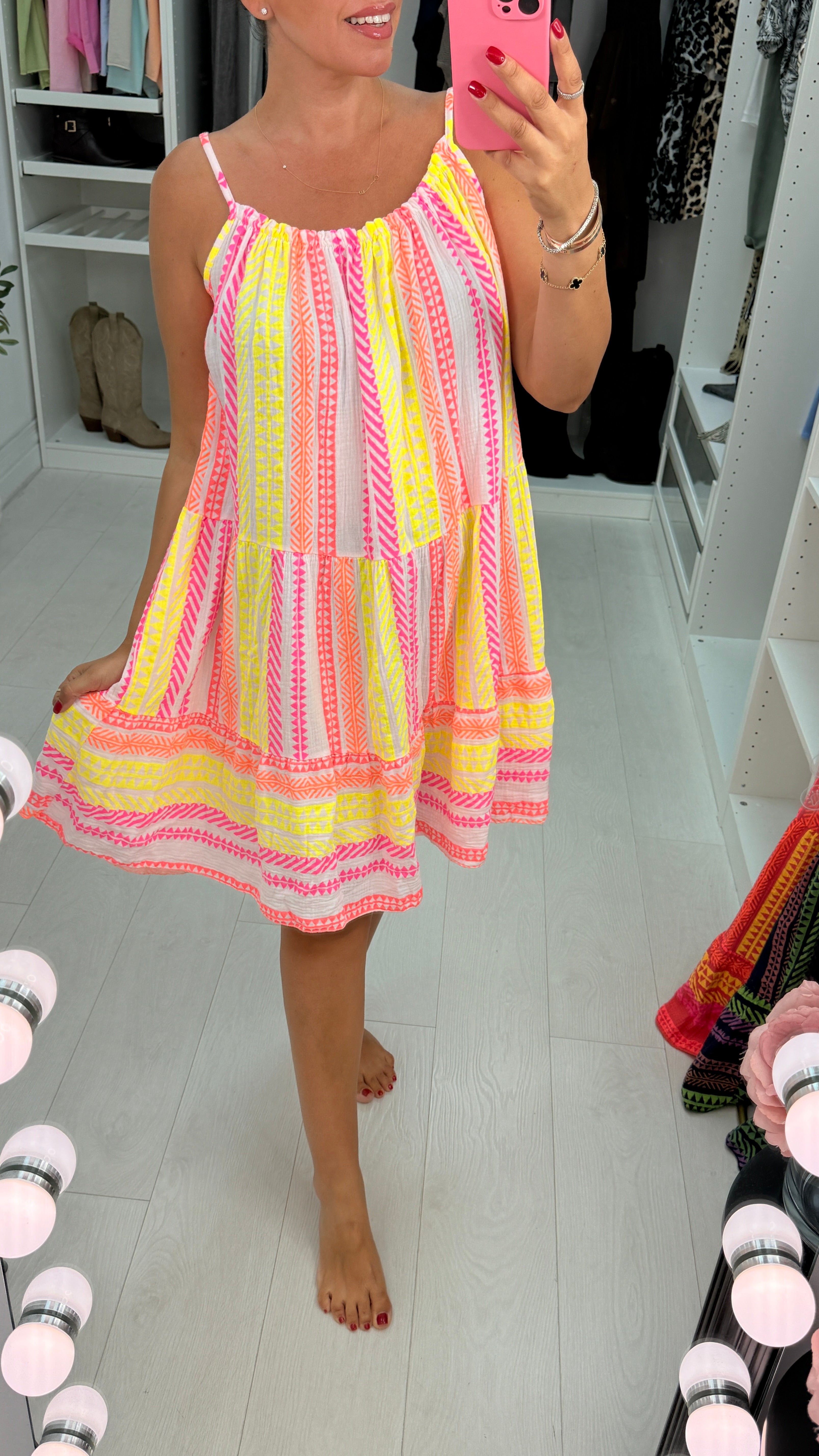 Denice Abstract Print Cheesecloth Midi Dress