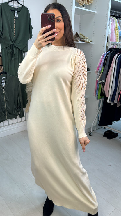 Mackenzie Plain Embellished Sleeve Maxi Jumper Dress