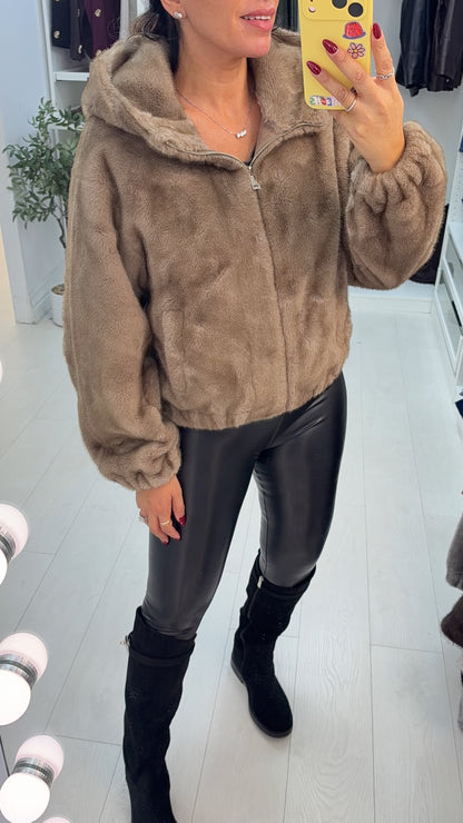 Hollie Faux Fur Zip Front Hooded Jacket
