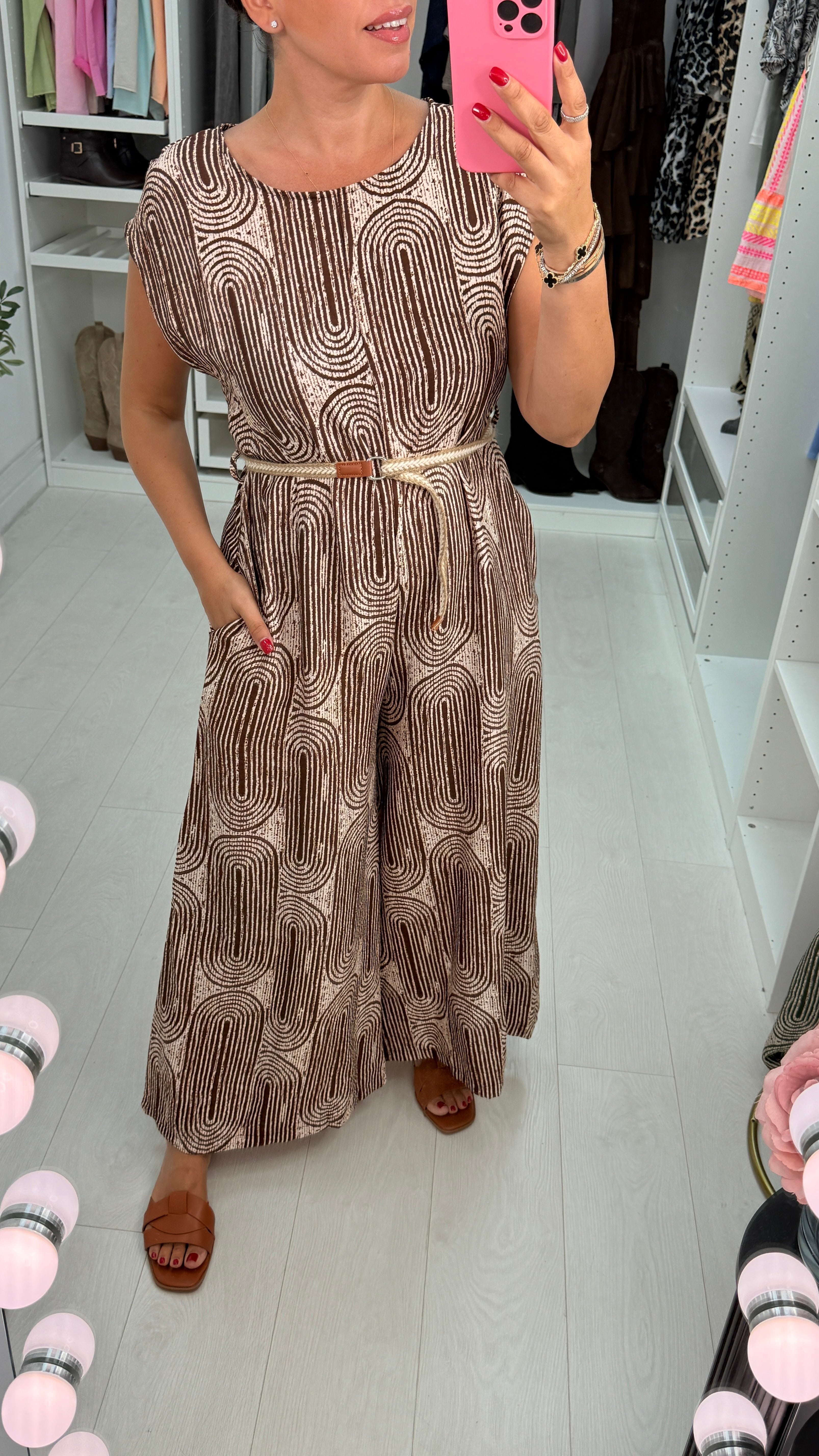 Leona Abstract Printed Belted Wide Leg Jumpsuit