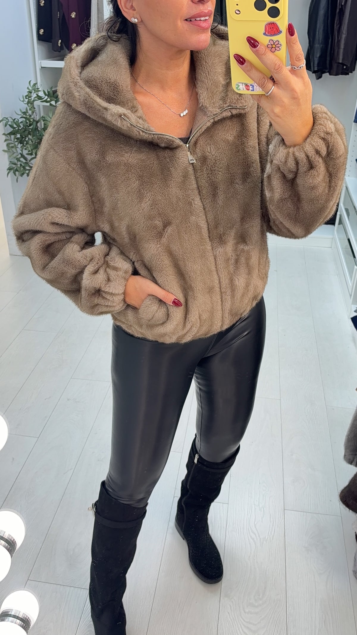 Hollie Faux Fur Zip Front Hooded Jacket
