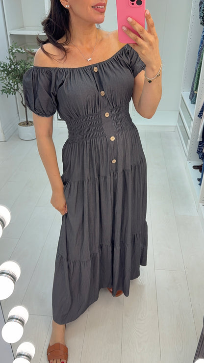 Iliana Plain Button Detail Maxi Dress