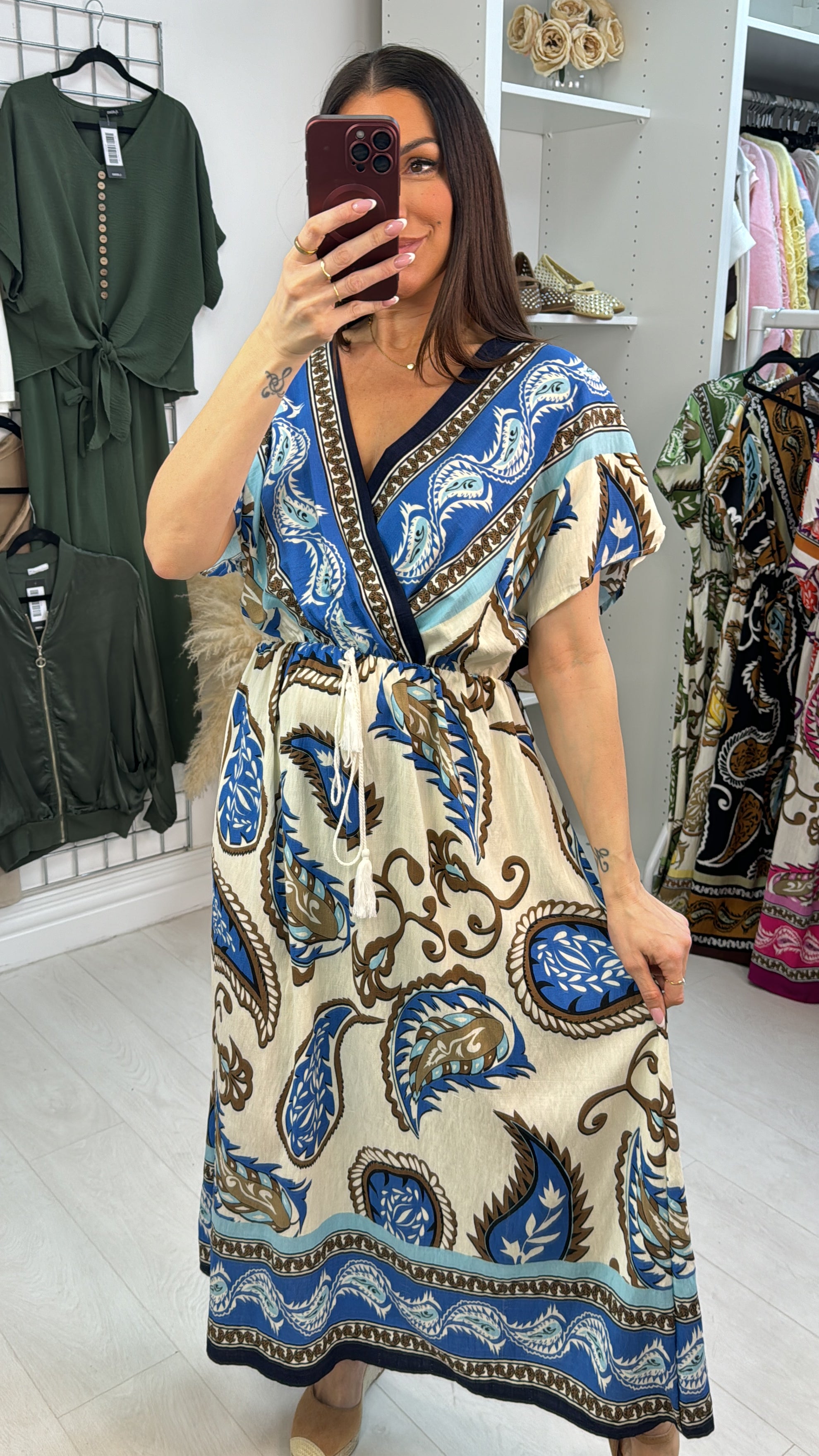 Immie Abstract Print V Neck Maxi Dress