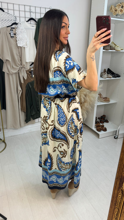Immie Abstract Print V Neck Maxi Dress