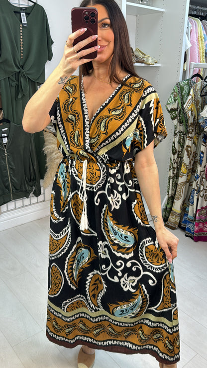 Immie Abstract Print V Neck Maxi Dress