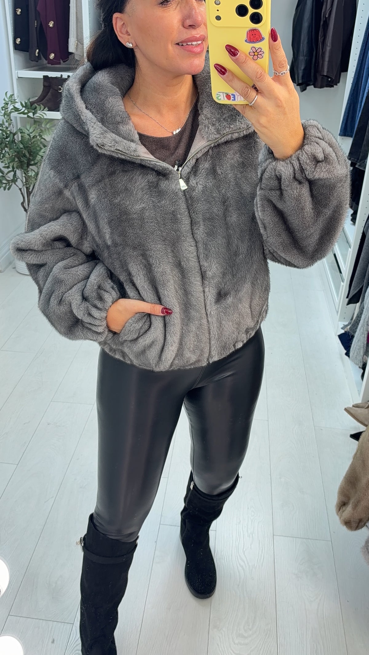 Hollie Faux Fur Zip Front Hooded Jacket