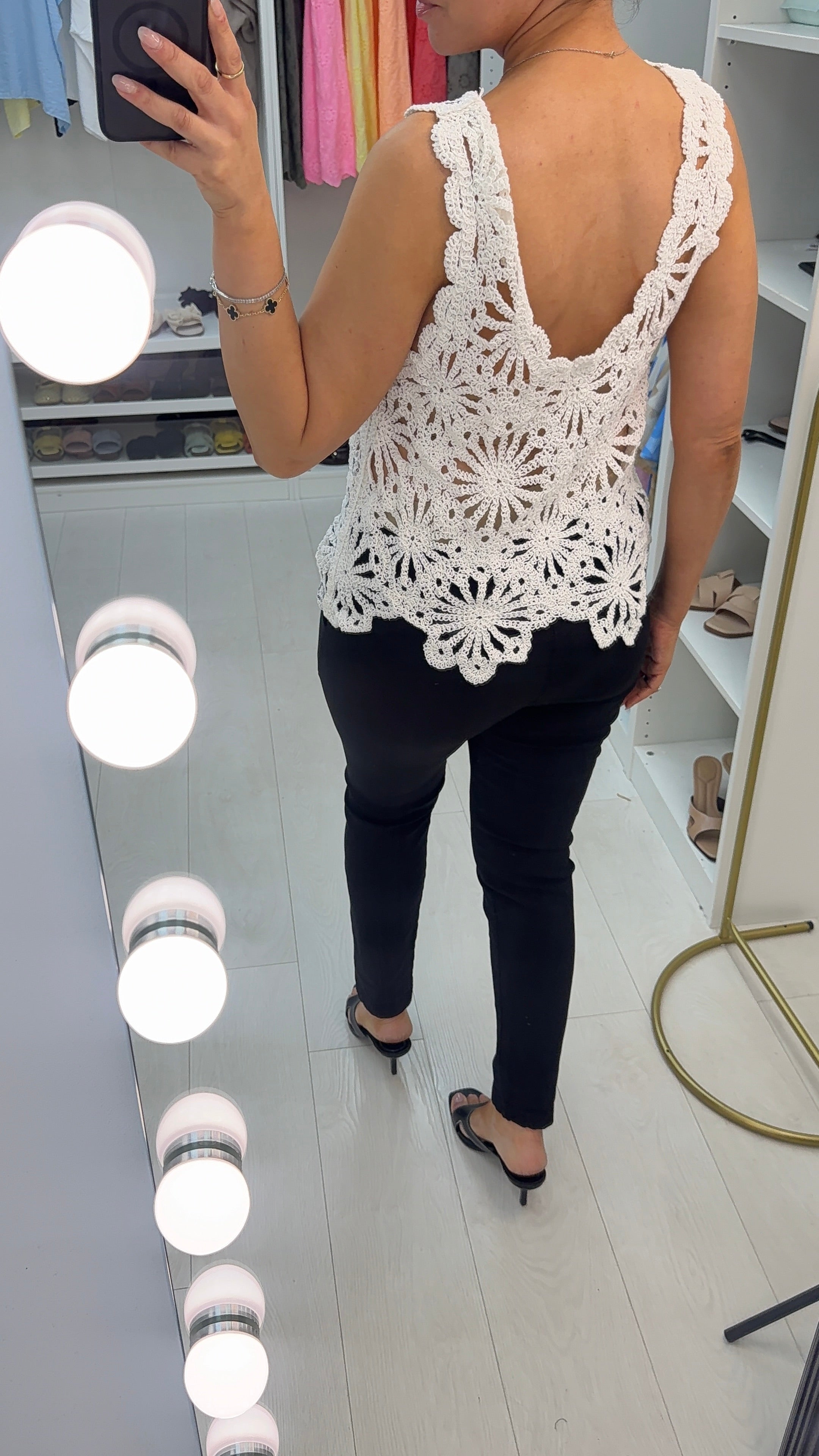 Savilla Sequin Embellished Crochet Sleeveless Top