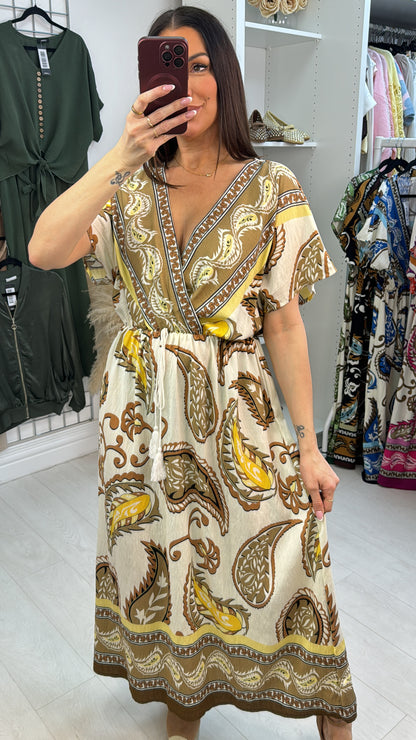 Immie Abstract Print V Neck Maxi Dress