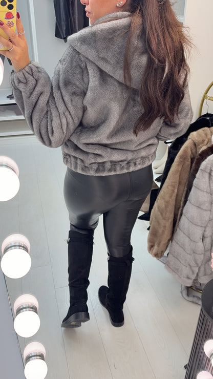 Hollie Faux Fur Zip Front Hooded Jacket