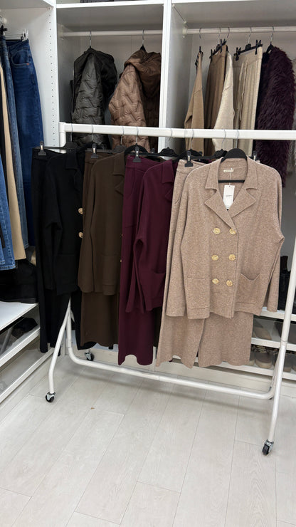 Jillia V Neck Metallic Button Closure Loungewear Set
