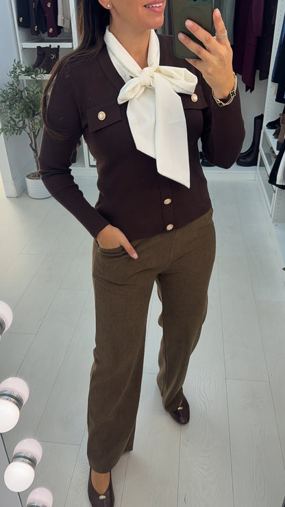 Glory Button Embellished Pussy Bow Jumper