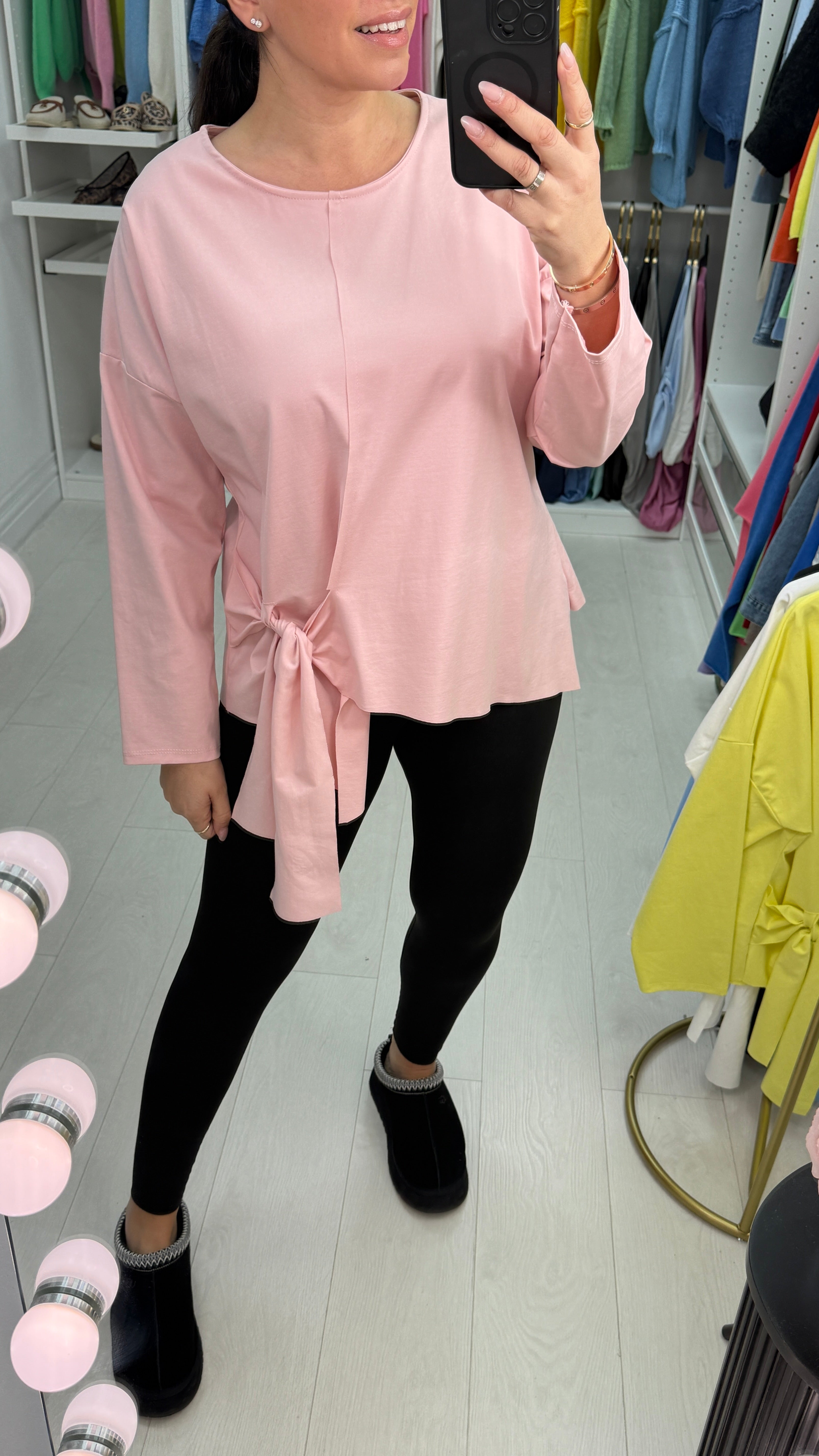 Ashley Plain Tie Front Asymmetric Top