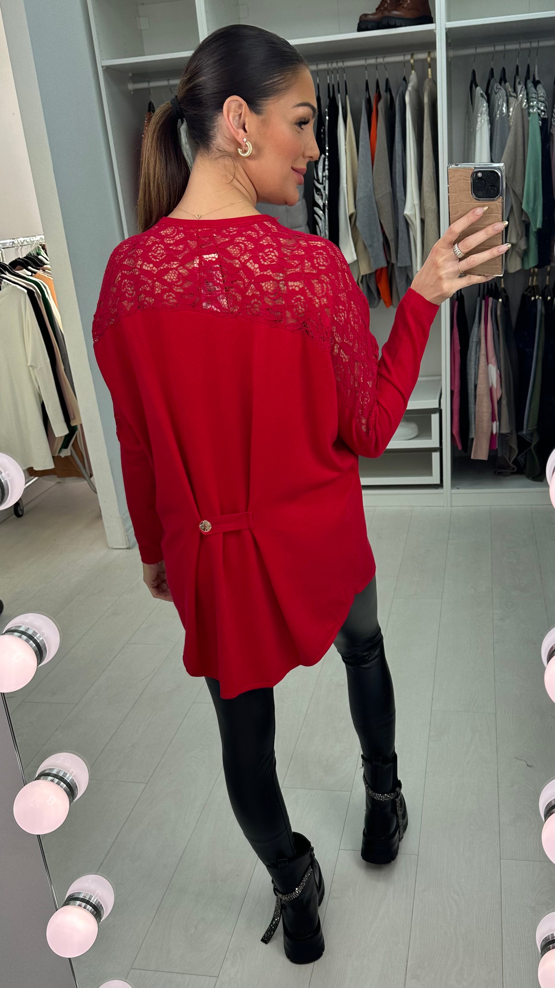 Iverna Lace Sleeve Dip Hem Knit