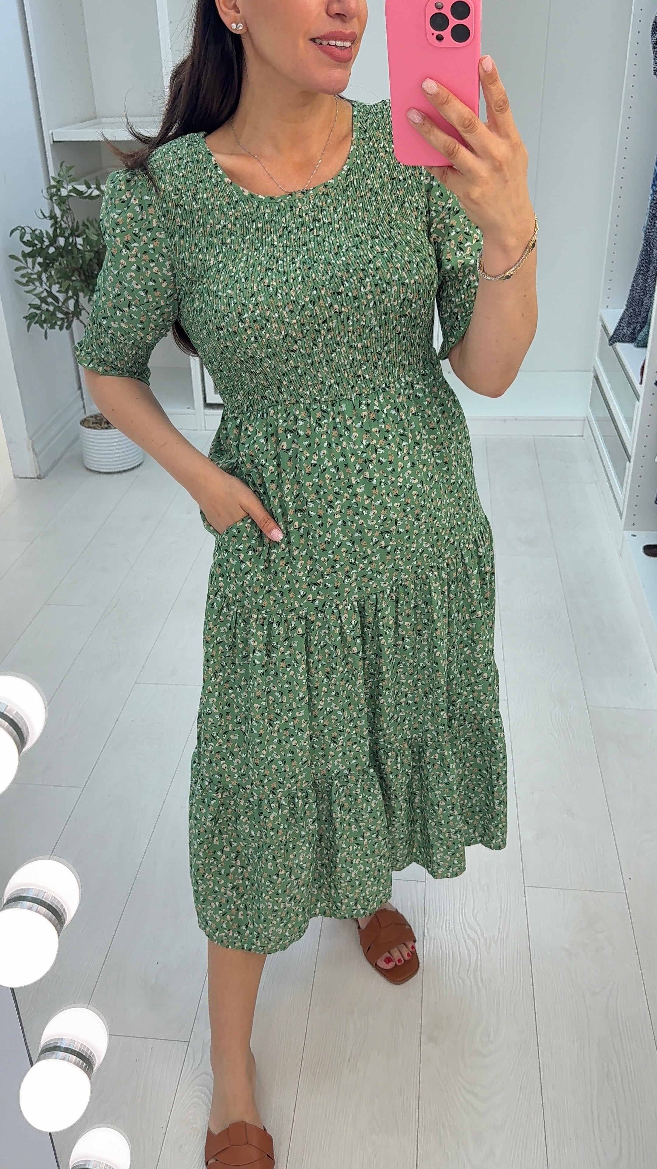 Sophee Floral Print Shirred Smock Dress