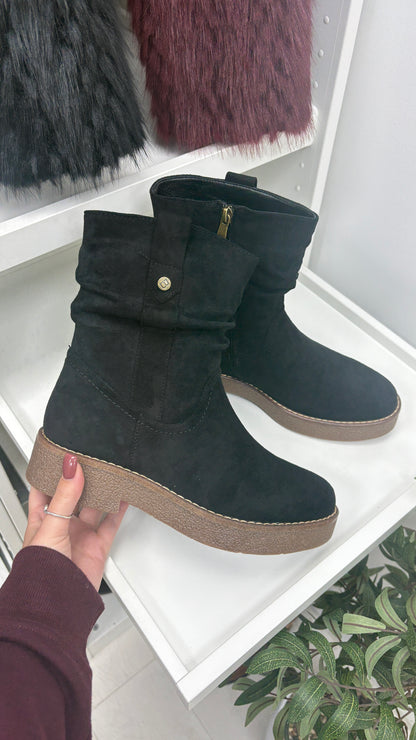 Holly Faux Suede Runched Detail Chunky Sole Boots