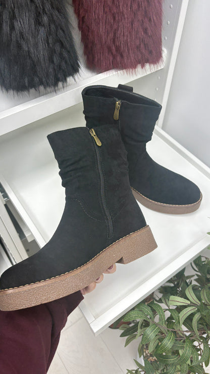 Holly Faux Suede Runched Detail Chunky Sole Boots