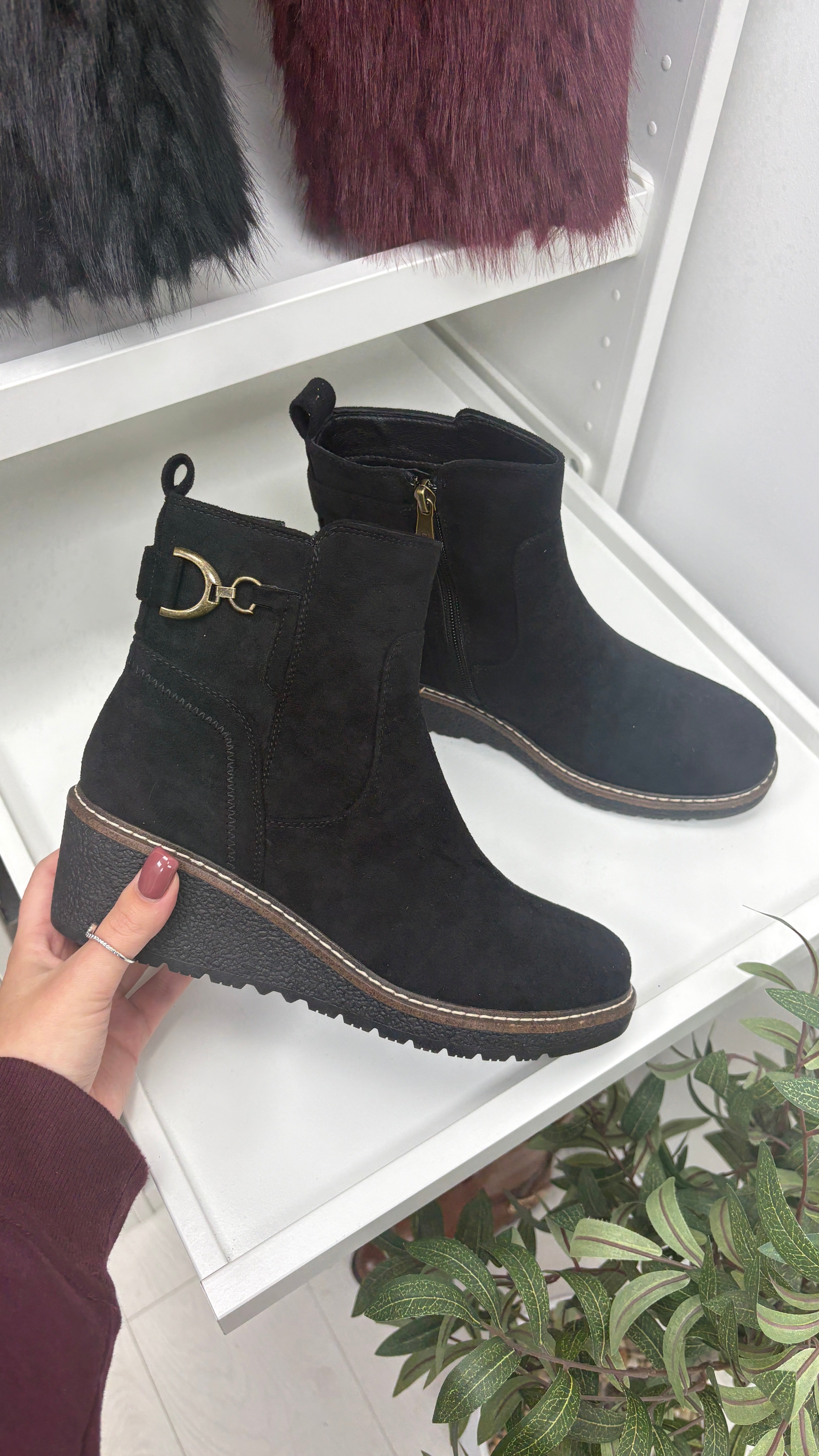 Zoe Faux Suede Metallic Detail Wedge Boots