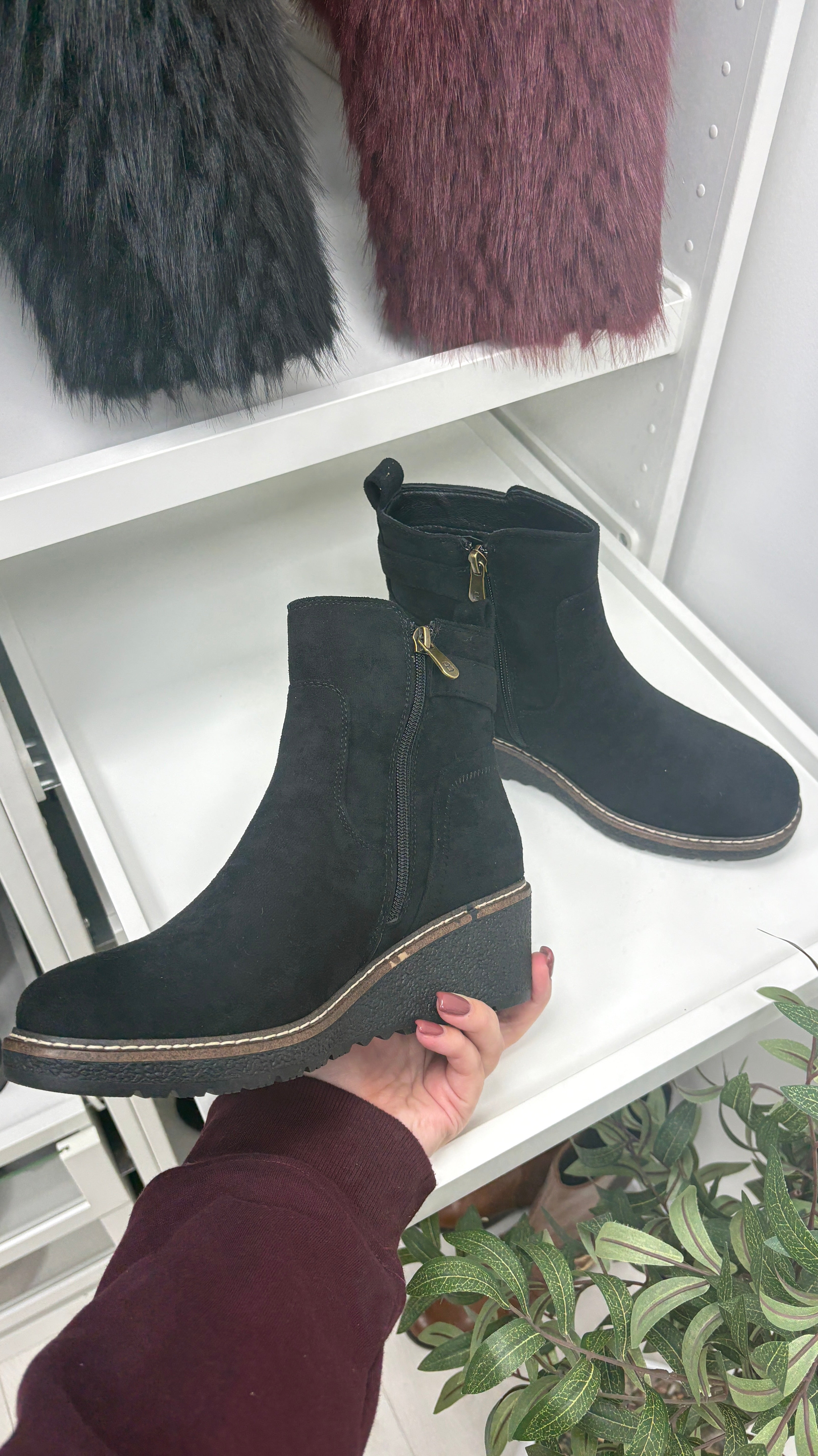 Zoe Faux Suede Metallic Detail Wedge Boots