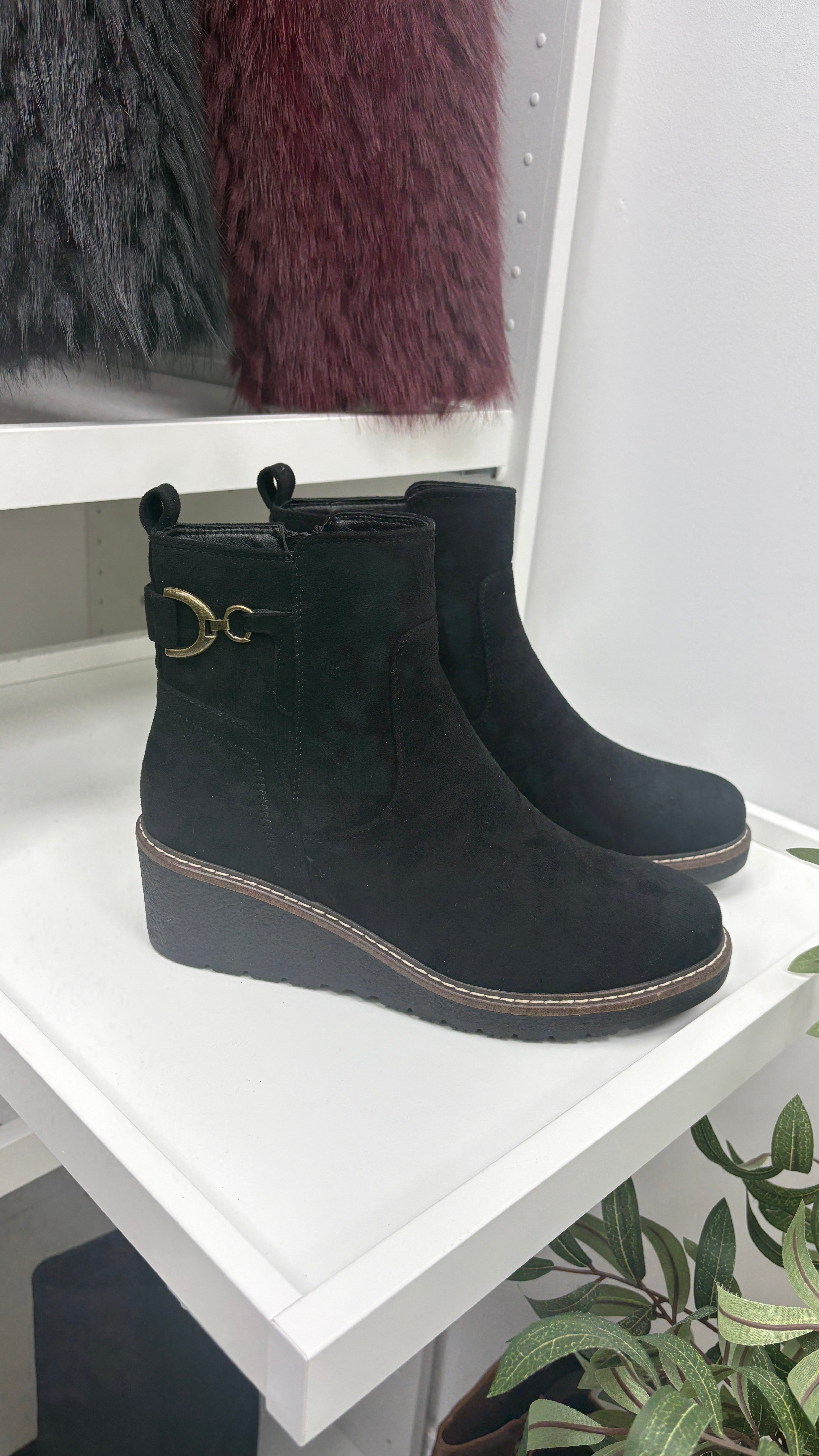 Zoe Faux Suede Metallic Detail Wedge Boots