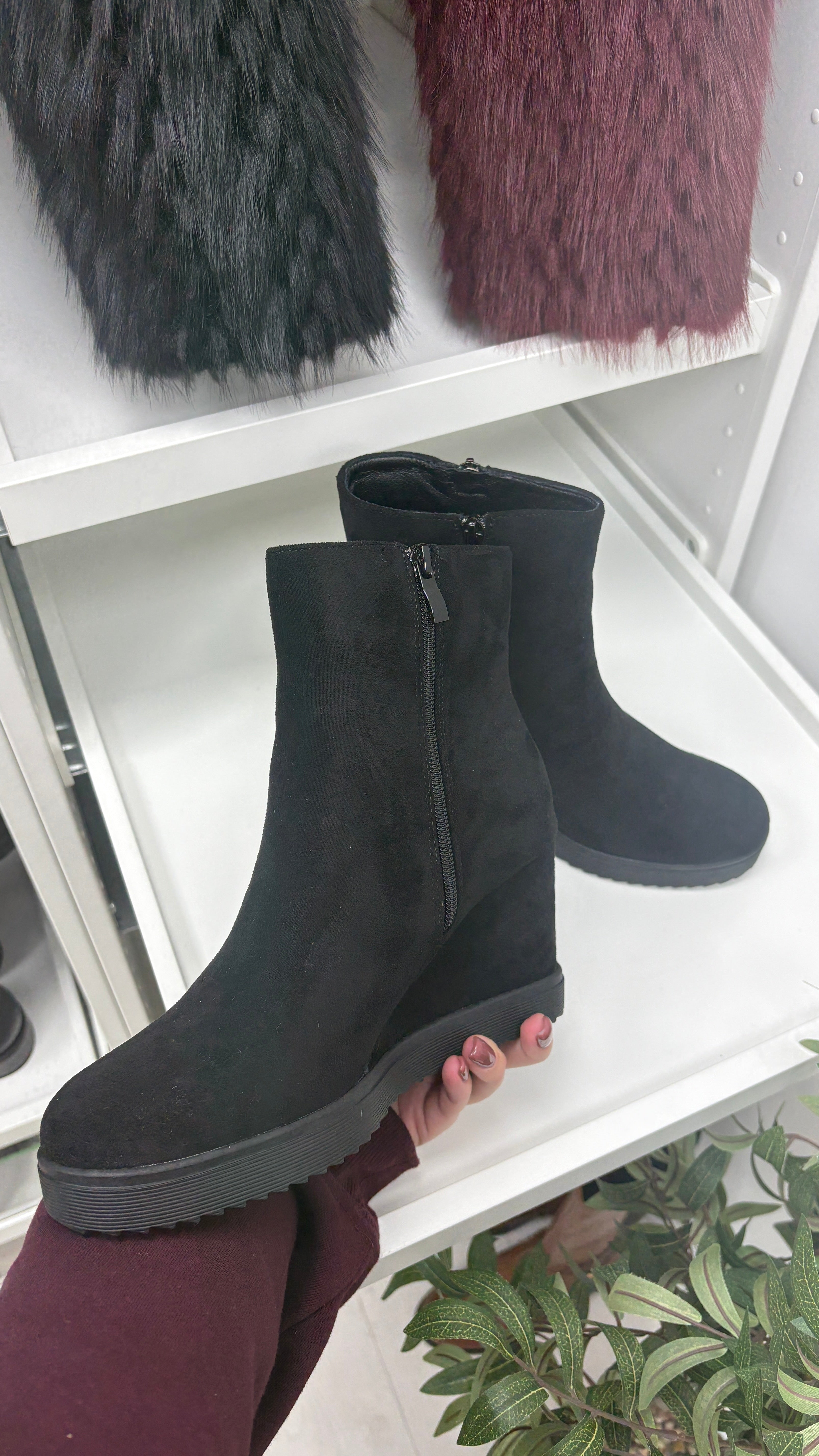 Charlie Faux Suede Zip Detail Wedge Boots