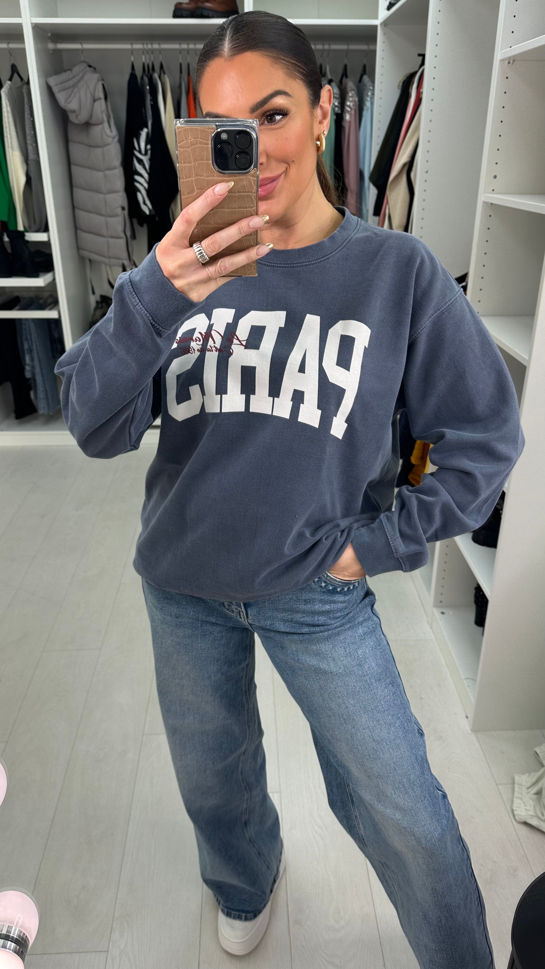 Nima Round Neck PARIS Slogan Sweatshirt
