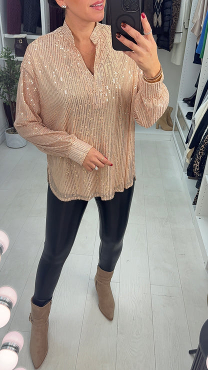 Raegan Sequin Embellished V Neck Top
