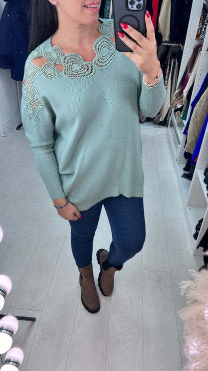 Senada Crochet Heart Neckline Jumper