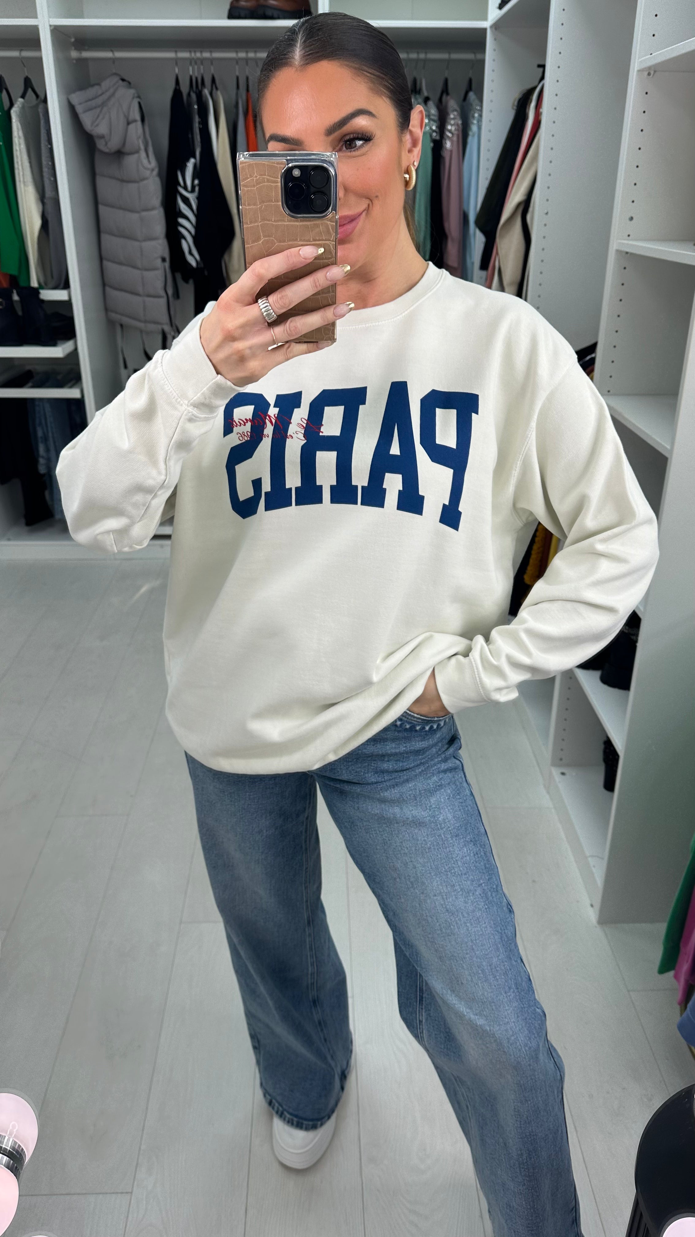 Nima Round Neck PARIS Slogan Sweatshirt
