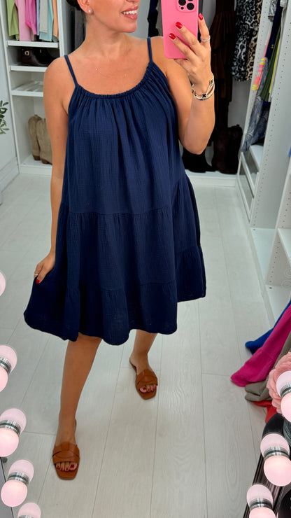 Marita Plain Cheesecloth Strappy Smock Dress