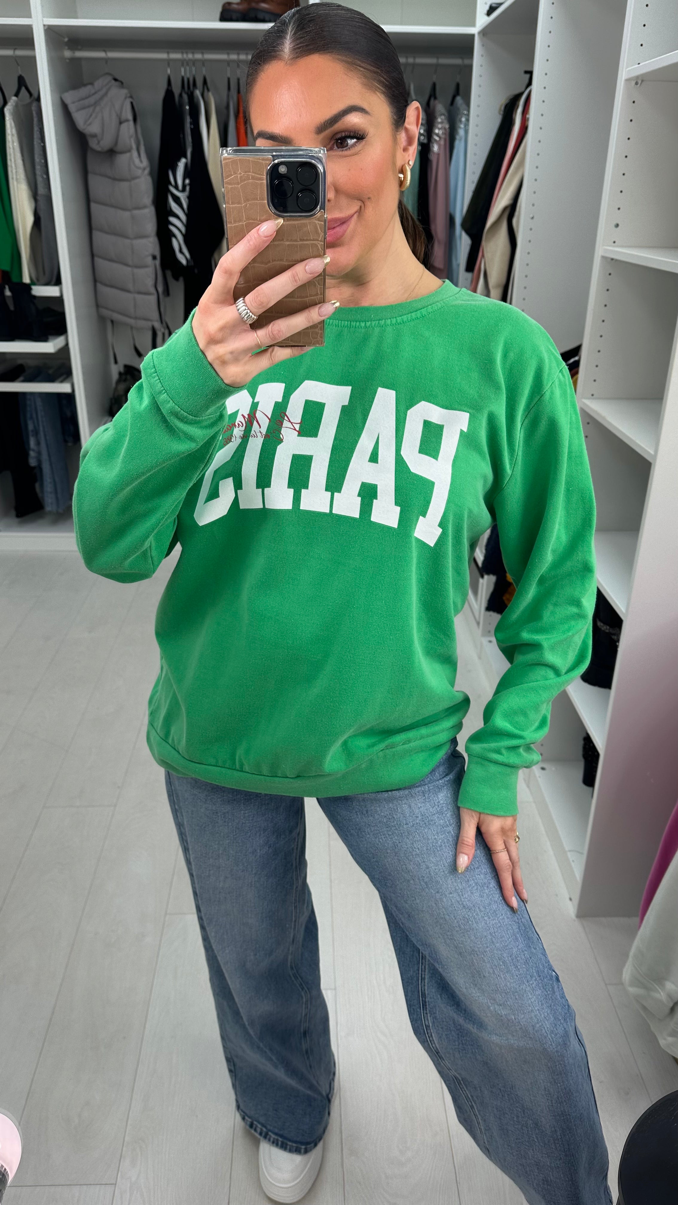 Nima Round Neck PARIS Slogan Sweatshirt