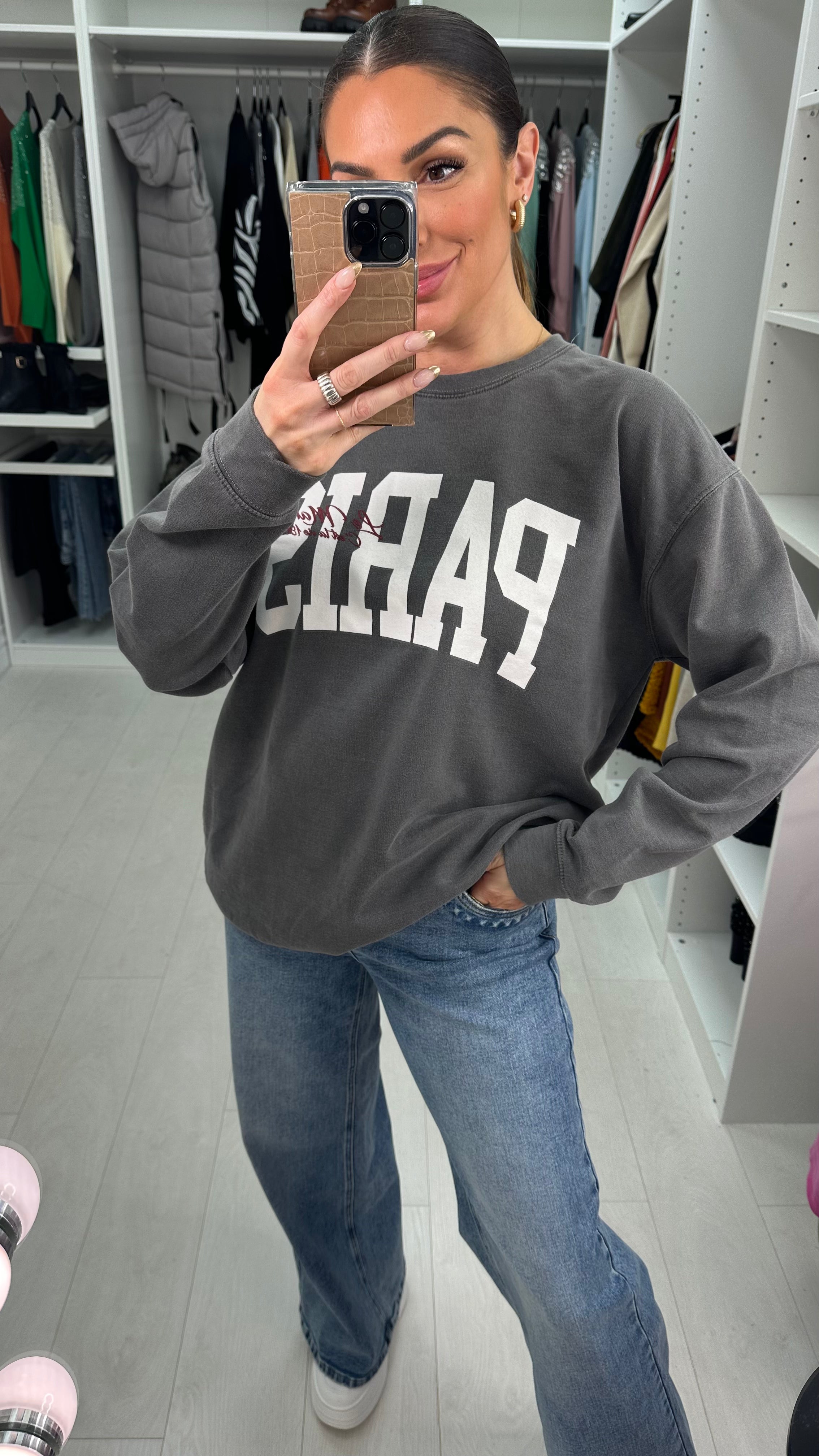 Nima Round Neck PARIS Slogan Sweatshirt