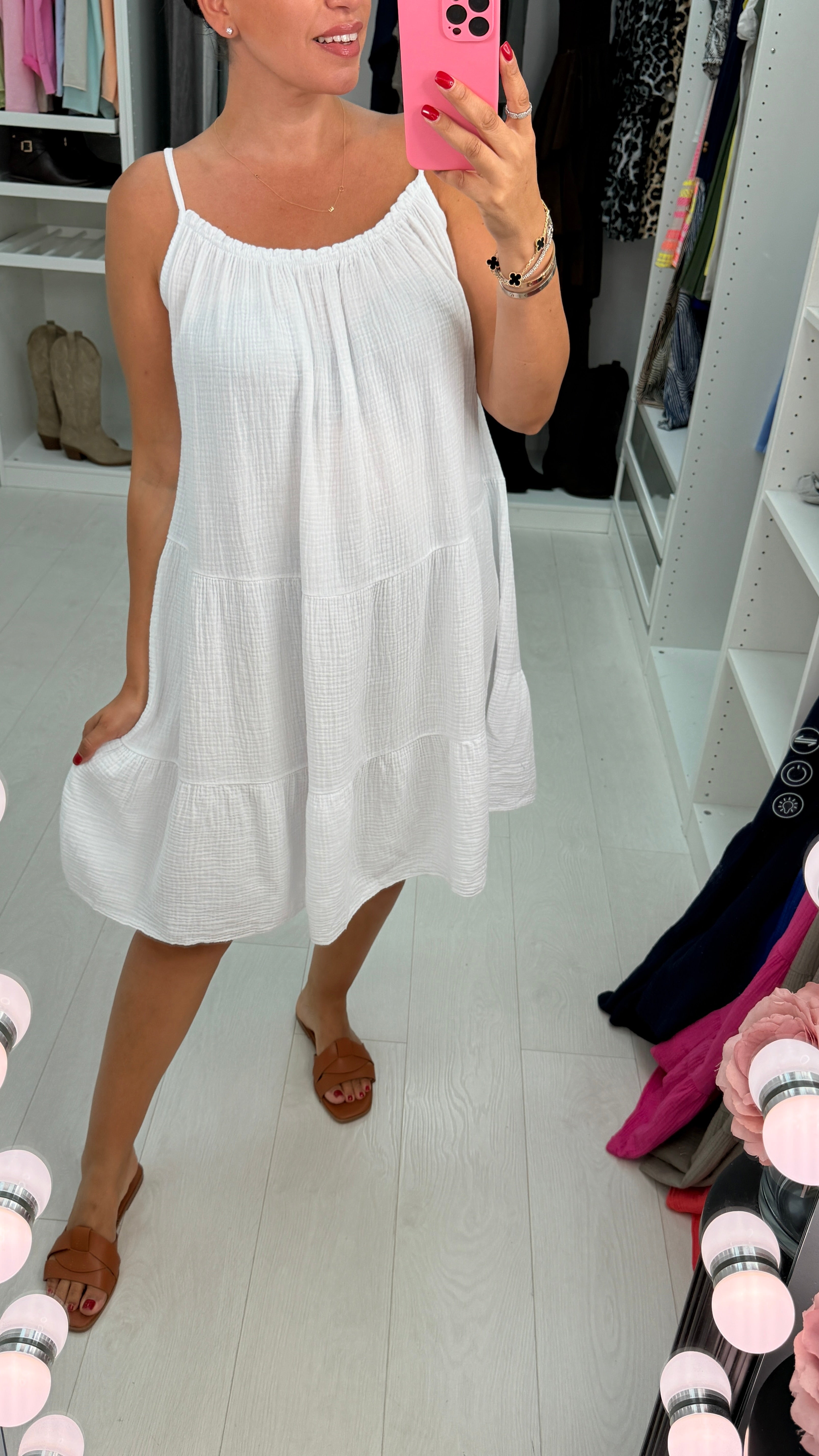 Marita Plain Cheesecloth Strappy Smock Dress