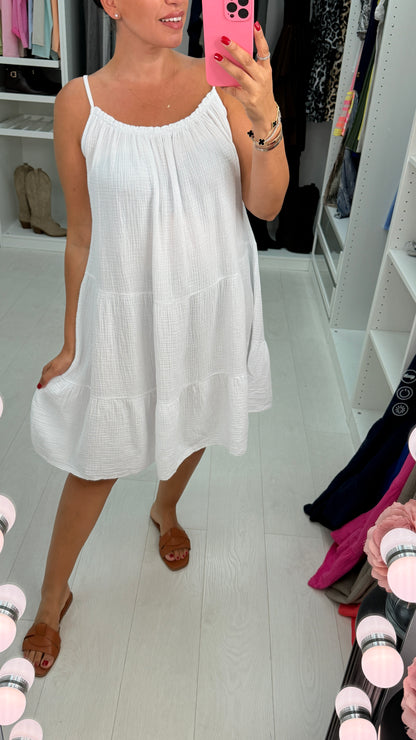 Marita Plain Cheesecloth Strappy Smock Dress