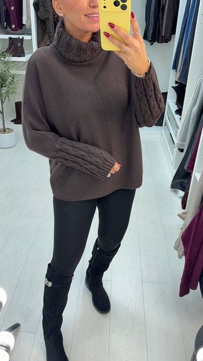Elin Plain Cable Knit Detailed Roll Neck Jumper