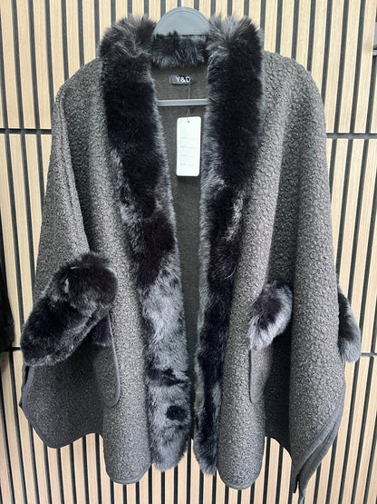 Skyler Faux Fur Trim Wrap