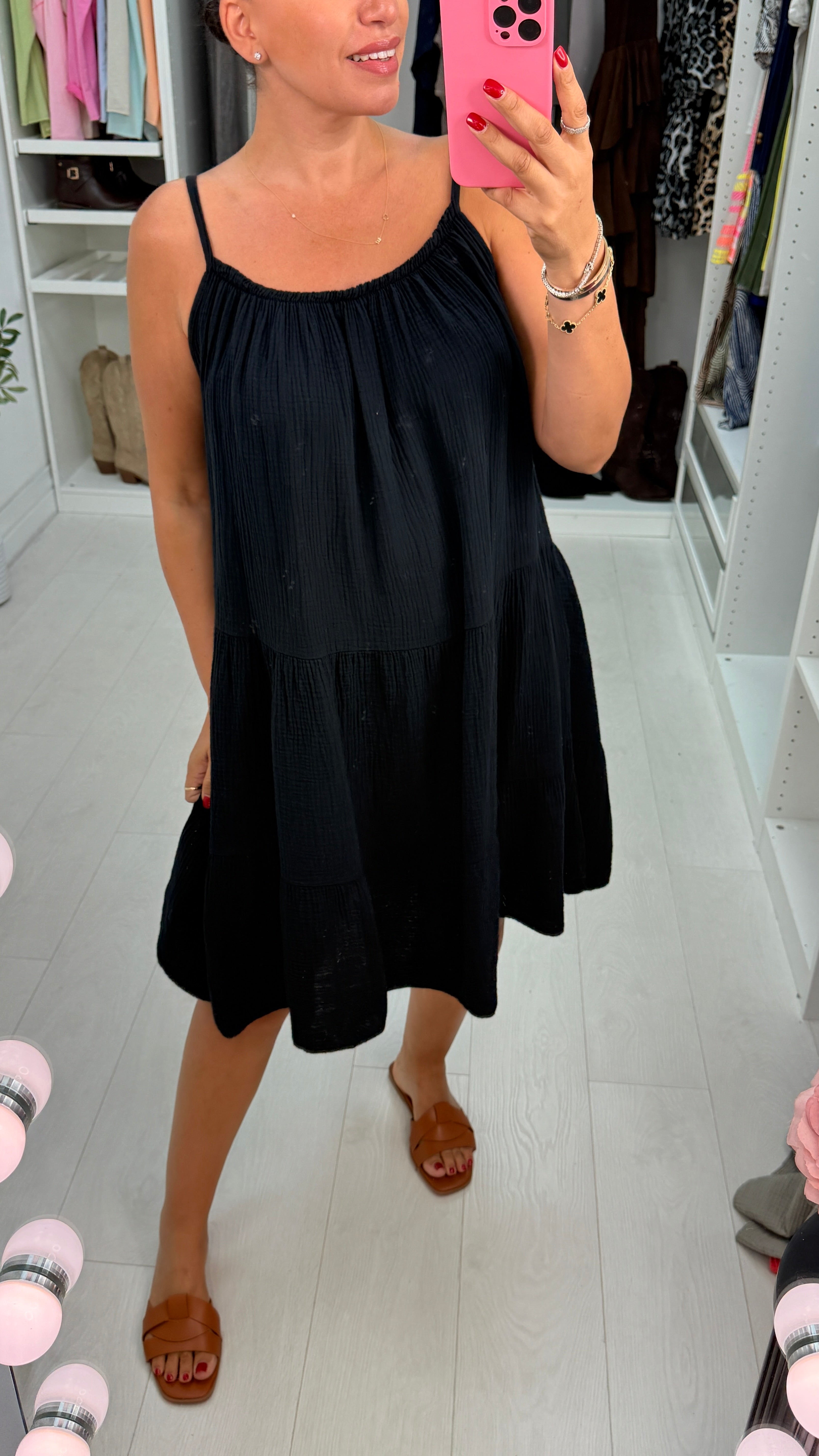 Marita Plain Cheesecloth Strappy Smock Dress