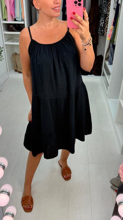 Marita Plain Cheesecloth Strappy Smock Dress