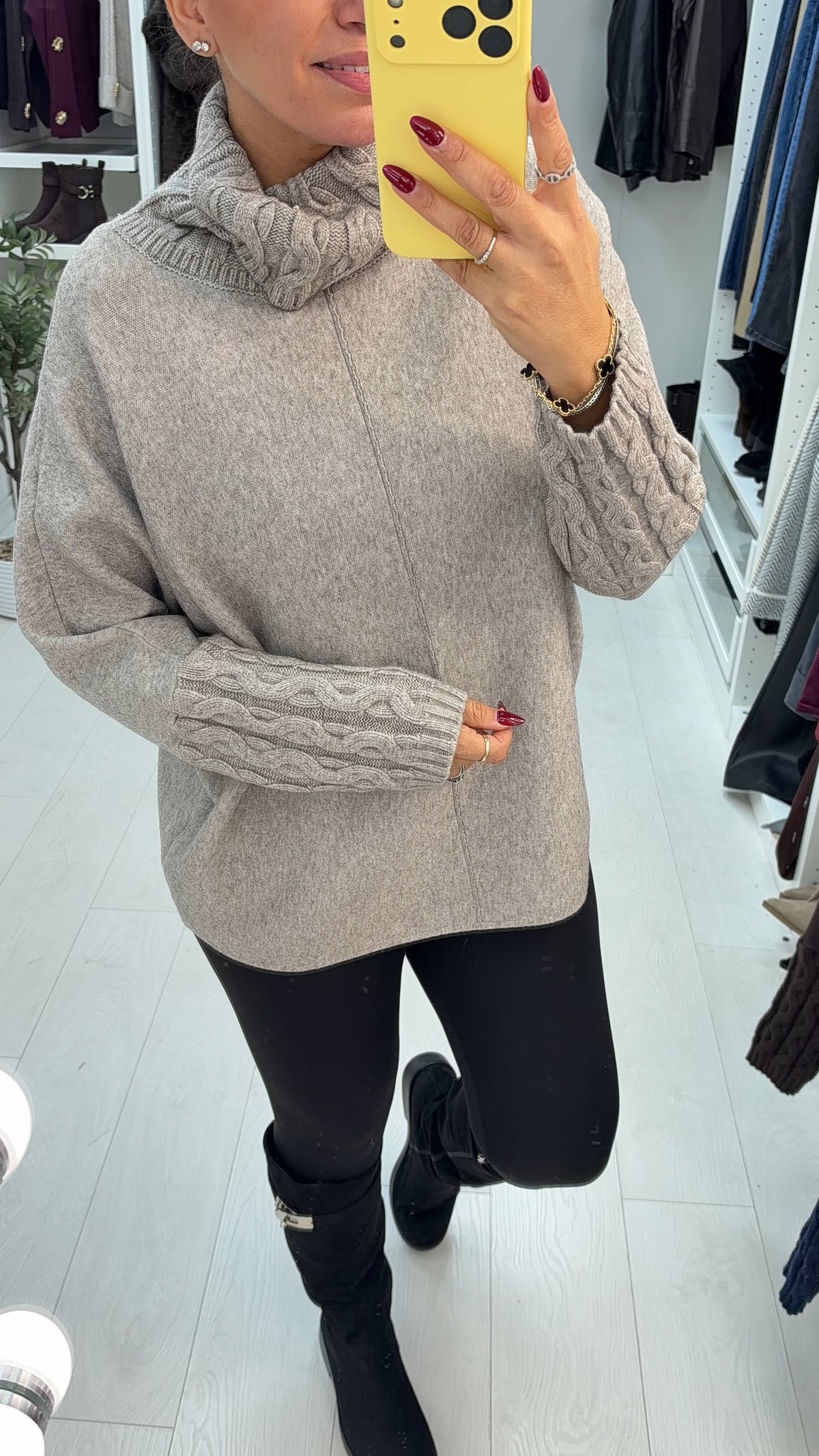 Elin Plain Cable Knit Detailed Roll Neck Jumper