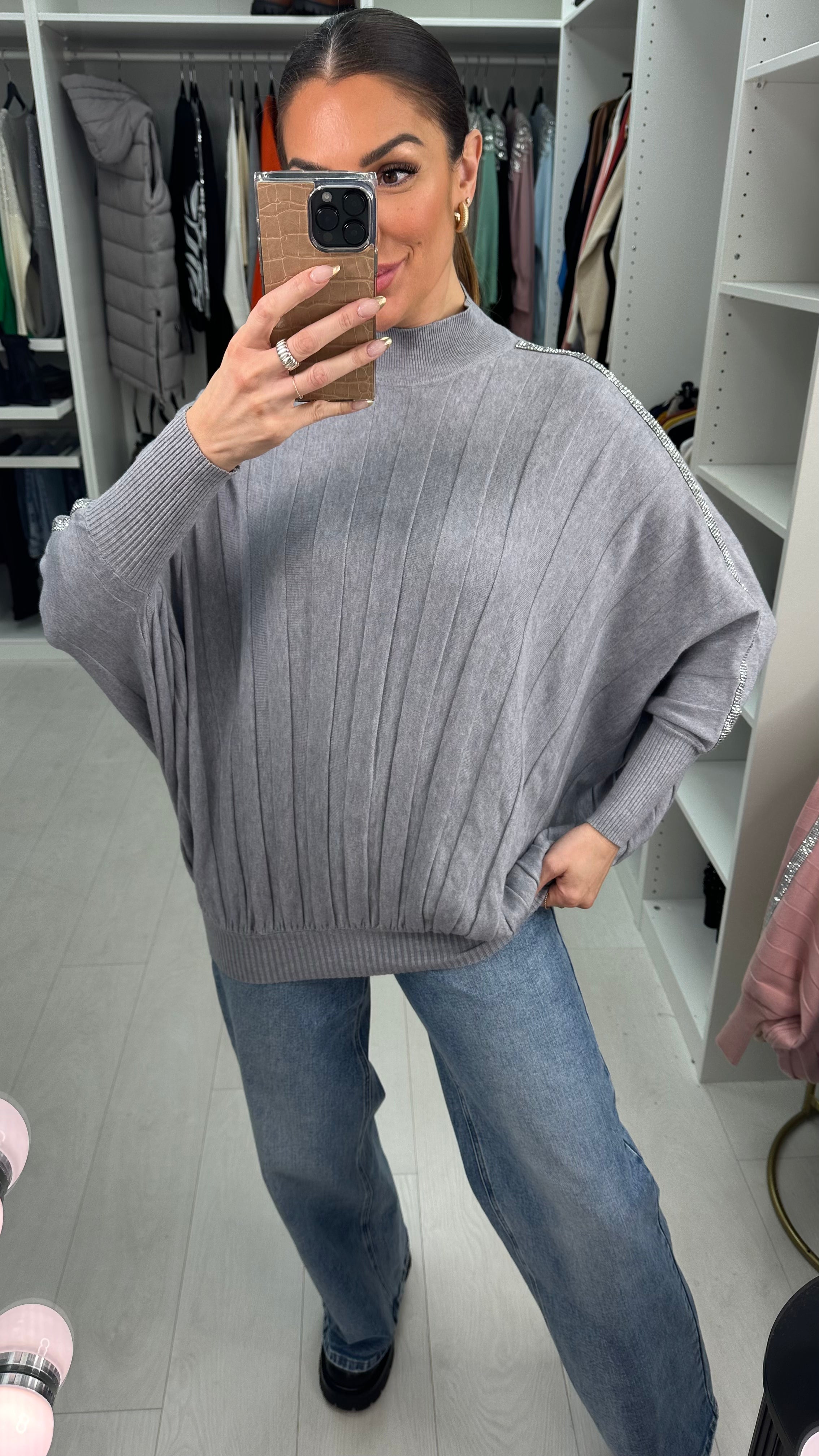 Estelita Ribbed Plain Batwing Super Soft Knit Jumper