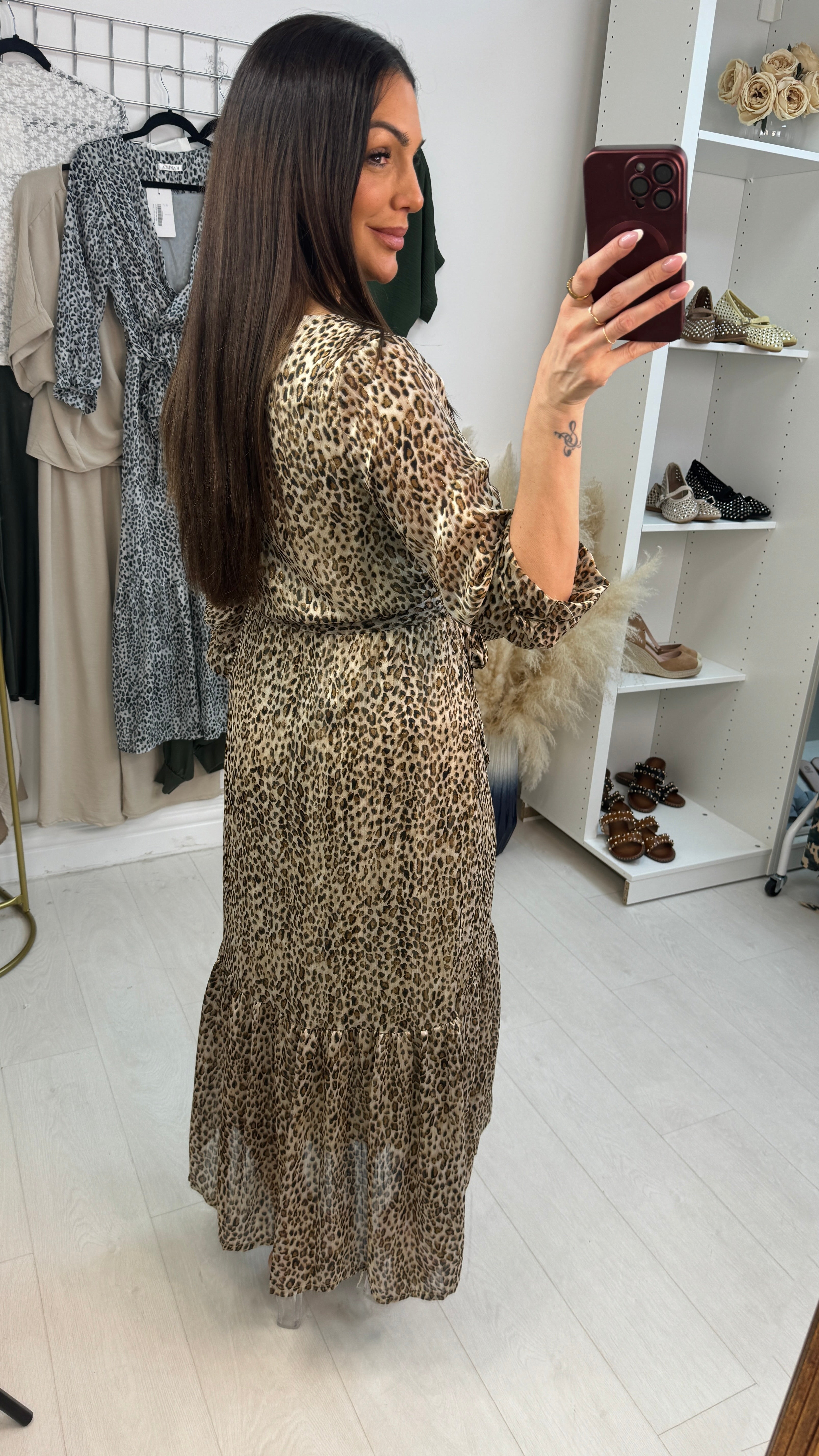 Velsatino Leopard Print Frill Hem Dress