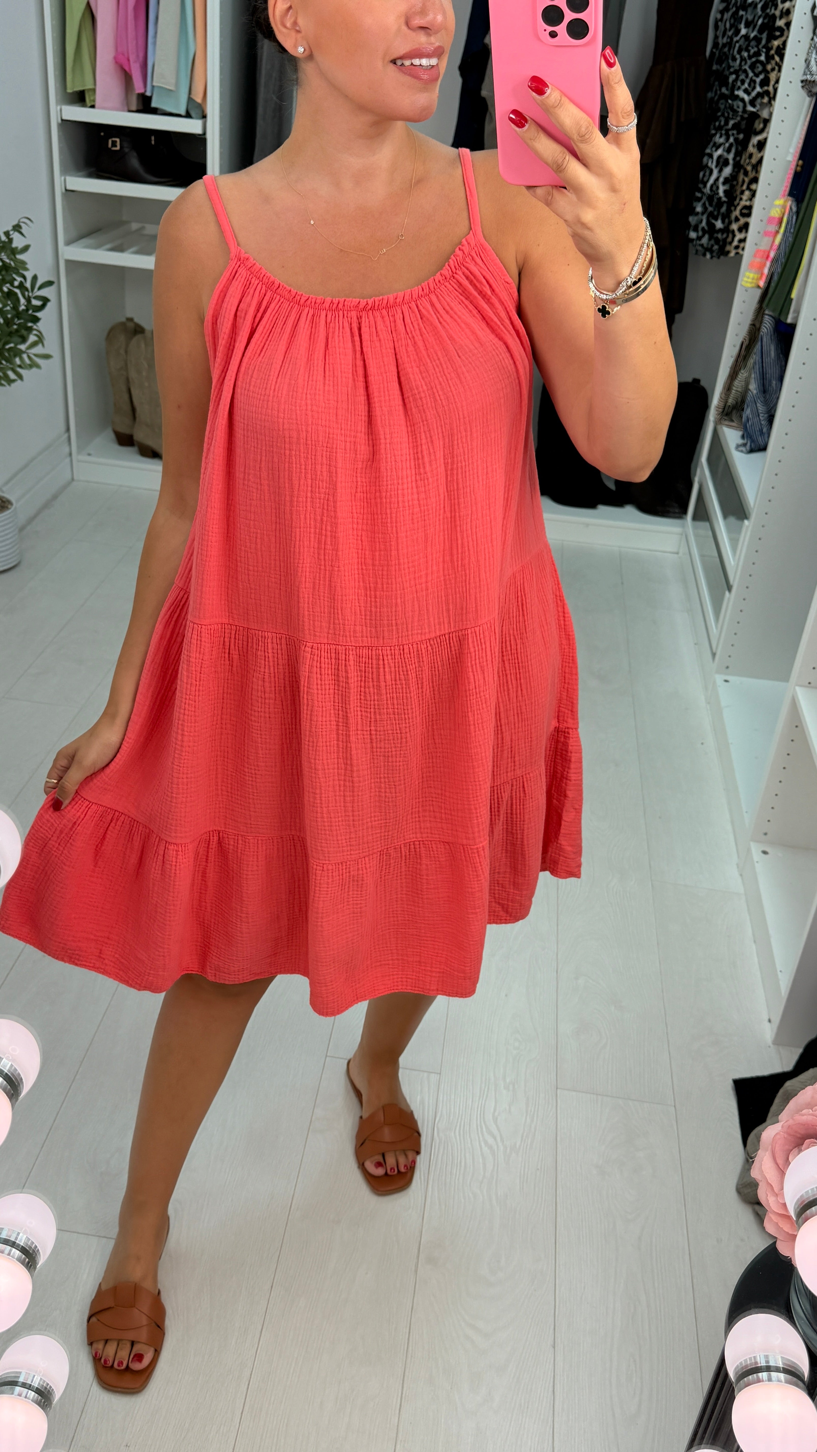 Marita Plain Cheesecloth Strappy Smock Dress