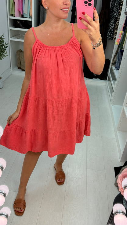 Marita Plain Cheesecloth Strappy Smock Dress